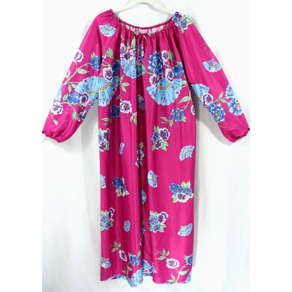 Vintage Handmade Asian Floral Kaftan Caftan Muumuu Boho Hippie Dress M 1970s